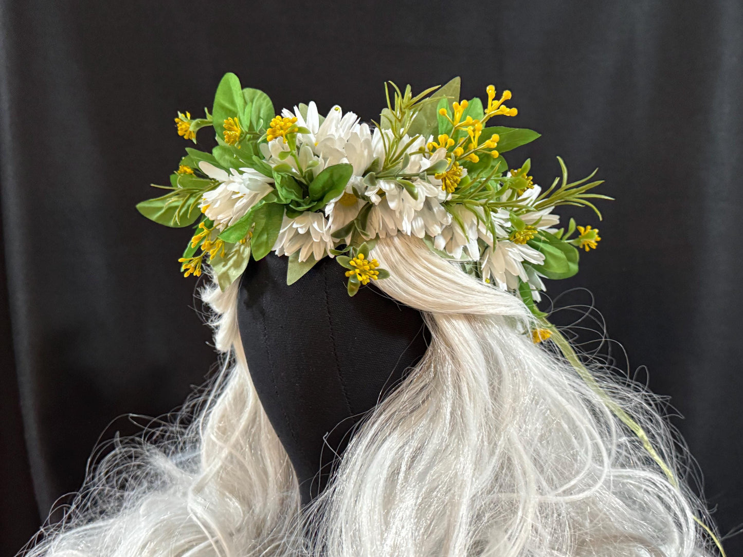 Daisy Duke Floral Garland,Flower Tiara,Flower Crown,Elven Princess,Fairy-core,Renaissance Faire,Special Occasion Photoshoot,White | Yellow