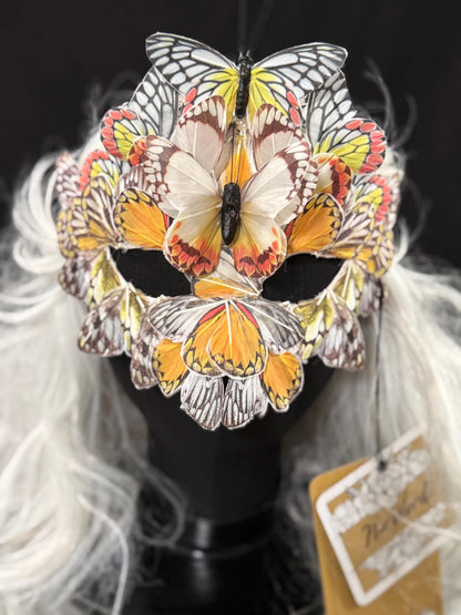 Fantasy Butterfly Mask Yellow – Feather Butterfly Wing Mask – Fairy Masquerade Fae Costume – Renaissance Faire Festival Mask