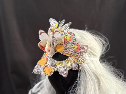 Fantasy Butterfly Mask Yellow – Feather Butterfly Wing Mask – Fairy Masquerade Fae Costume – Renaissance Faire Festival Mask