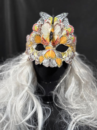 Fantasy Butterfly Mask Yellow – Feather Butterfly Wing Mask – Fairy Masquerade Fae Costume – Renaissance Faire Festival Mask