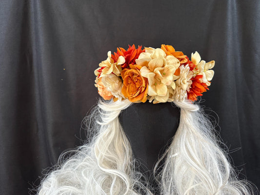 Spiced Rum Floral Garland,Flower Tiara,Flower Crown,Elven Princess Headpiece,Fairy-core,Renaissance Faire,Special Occasion Photoshoot