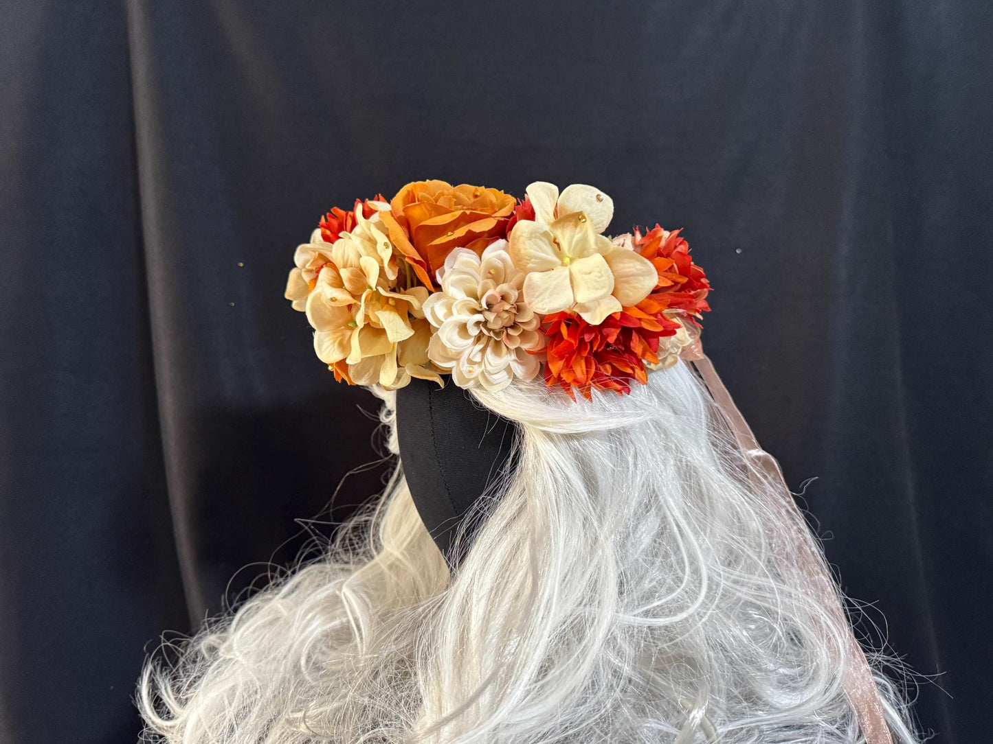 Spiced Rum Floral Garland,Flower Tiara,Flower Crown,Elven Princess Headpiece,Fairy-core,Renaissance Faire,Special Occasion Photoshoot