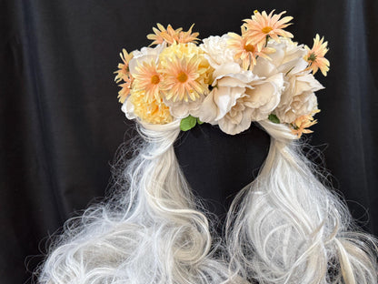 Peaches & Cream Floral Garland | Flower Tiara, Flower Crown, Elven Princess Headpiece, Fairy-core, Ren Faire, Special Occasion Photoshoot