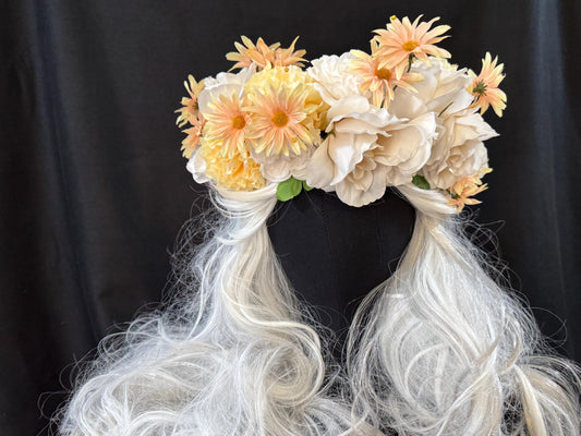 Peaches & Cream Floral Garland,Flower Tiara,Flower Crown,Elven Princess Headpiece,Fairy-core,Renaissance Faire,Special Occasion Photoshoot
