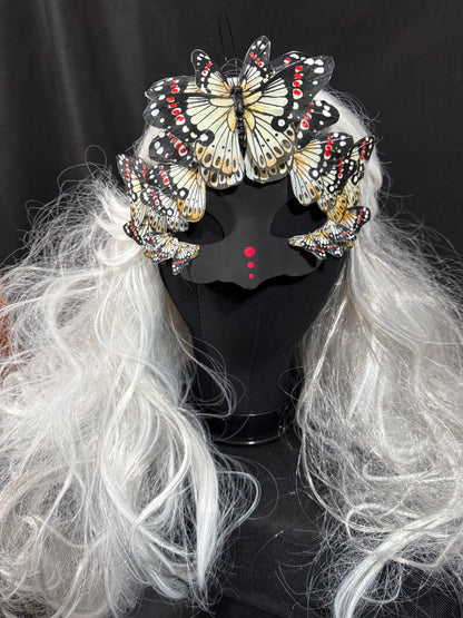 Fantasy Butterfly Mask Black Yellow – Feather Butterfly Wing Mask – Fairy Masquerade Fae Costume – Renaissance Faire Festival Mask