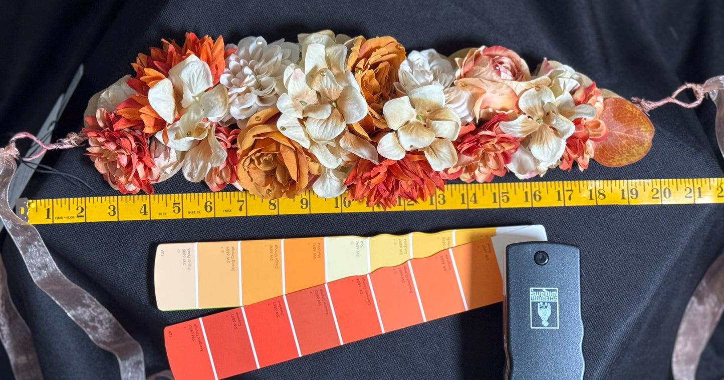 Spiced Rum Floral Garland,Flower Tiara,Flower Crown,Elven Princess Headpiece,Fairy-core,Renaissance Faire,Special Occasion Photoshoot