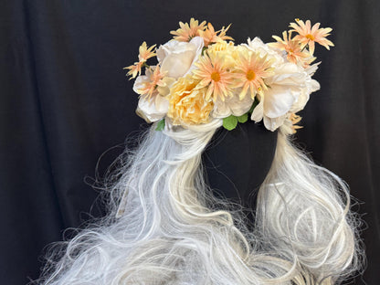 Peaches & Cream Floral Garland | Flower Tiara, Flower Crown, Elven Princess Headpiece, Fairy-core, Ren Faire, Special Occasion Photoshoot