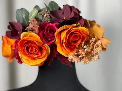 Harvest Sunset Floral Halo Headdress, Autumn Flower Crown, Fall Crown, Fairy Crown, Cherub Halo, Ren Faire Headpiece, Photoshoot Prop