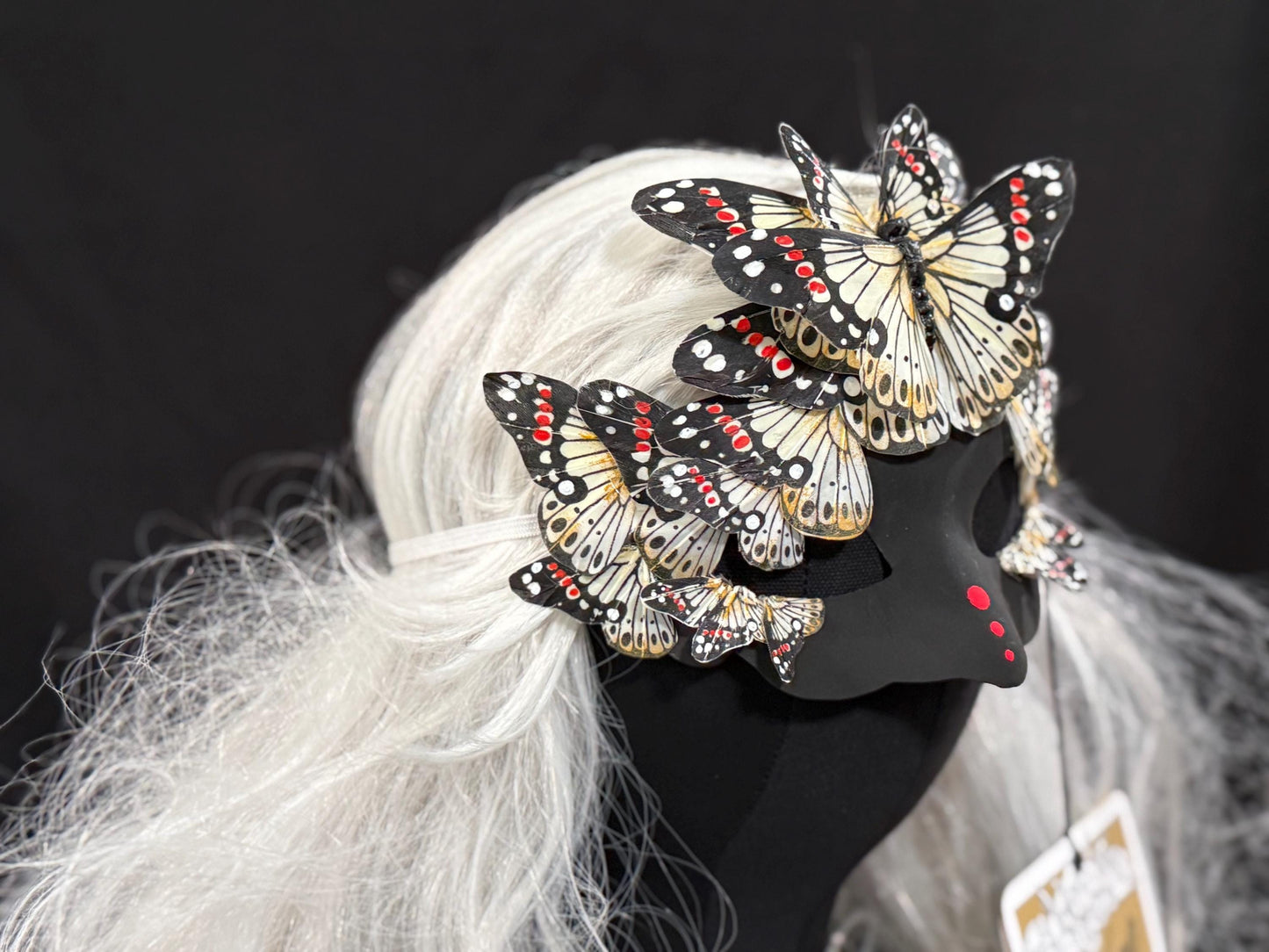 Fantasy Butterfly Mask in Black & Yellow,Feather,Masquerade,Fae,Flower Fairy,Forrest Friend,Garden Pixie,Ren Faire,Larp,Costume,Role Play