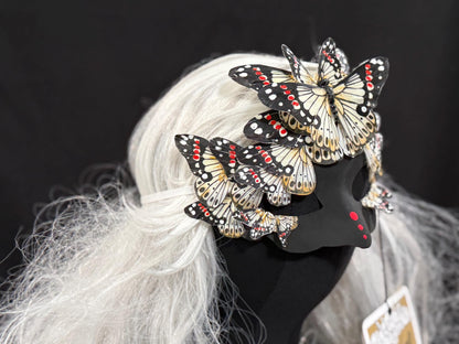 Fantasy Butterfly Mask Black Yellow – Feather Butterfly Wing Mask – Fairy Masquerade Fae Costume – Renaissance Faire Festival Mask