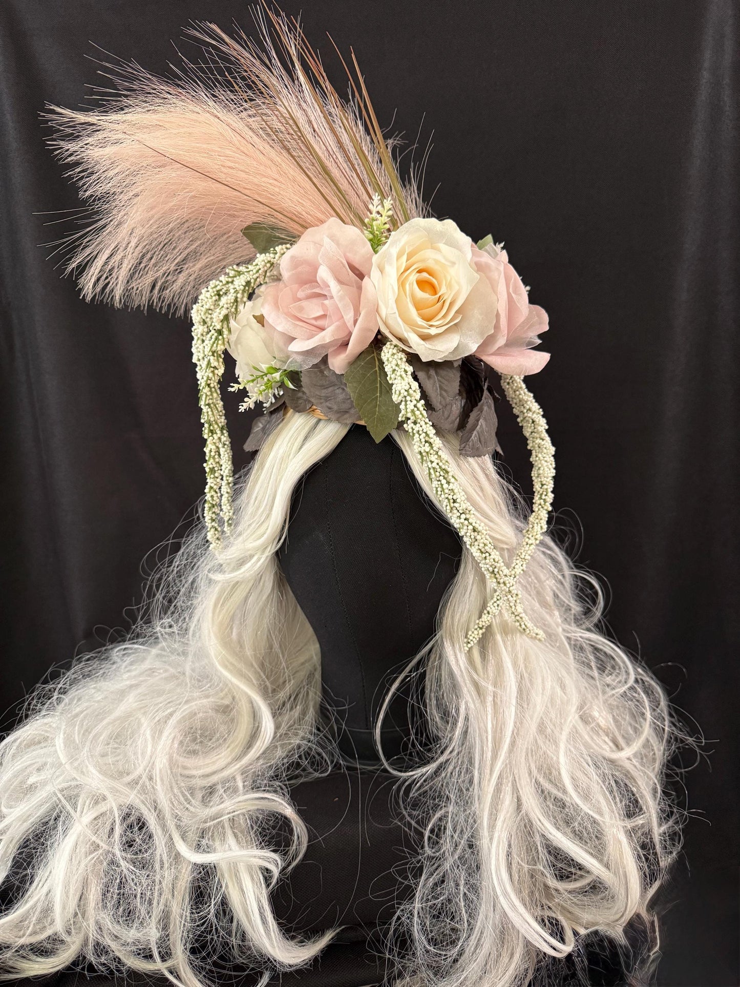 Pink Plume Fascinator, Blush Feather Crown, Romantic Floral Headpiece, Bridal Fascinator, Fairy Princess Crown, Garden Party Headpiece