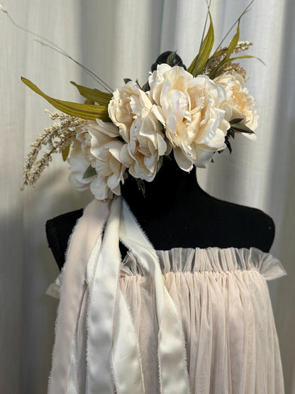 Cream Dream Floral Halo | Flower Tiara, Flower Crown, Elven Princess Headpiece, Fairy-core, Ren Faire, Special Occasion Photoshoot
