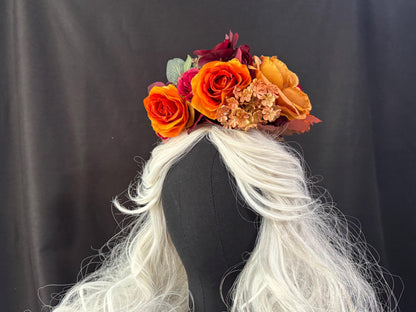 Harvest Sunset Floral Halo Headdress, Autumn Flower Crown, Fall Crown, Fairy Crown, Cherub Halo, Ren Faire Headpiece, Photoshoot Prop