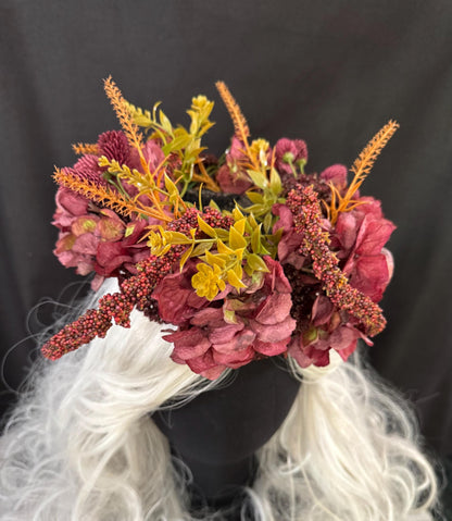 Mulberry Magic Floral Halo Headdress, Pumpkin Flower Crown, Fall Floral Crown, Fae Crown, Cherub Halo, Halloween Headpiece, Ren Faire Crown
