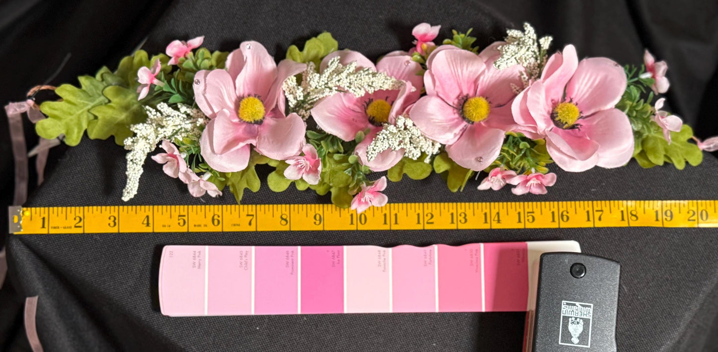 Pretty in Pink Floral Garland, Flower Tiara,Flower Crown,Elven Princess Headpiece,Fairy-core,Renaissance Faire,Special Occasion Photoshoot