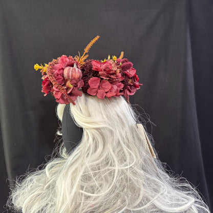 Mulberry Magic Floral Halo Headdress, Pumpkin Flower Crown, Fall Floral Crown, Fae Crown, Cherub Halo, Halloween Headpiece, Ren Faire Crown