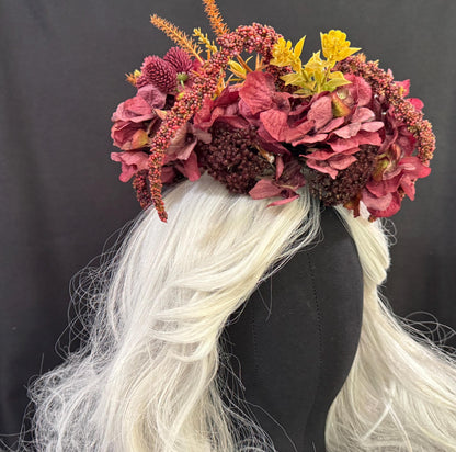 Mulberry Magic Floral Halo Headdress, Pumpkin Flower Crown, Fall Floral Crown, Fae Crown, Cherub Halo, Halloween Headpiece, Ren Faire Crown