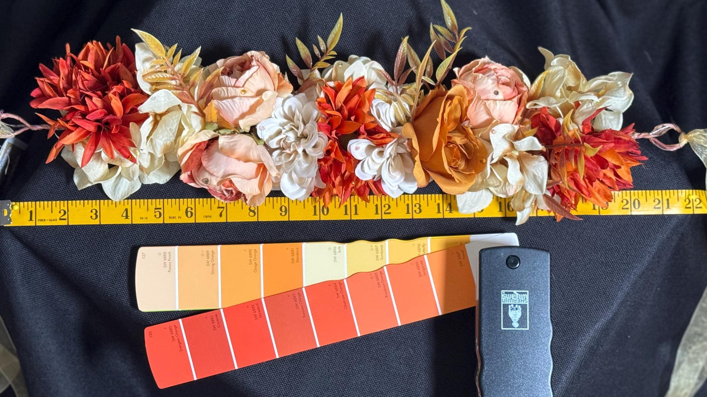 Spiced Cider Floral Garland,Flower Tiara,Flower Crown,Elven Princess Headpiece,Fairy-core,Renaissance Faire,Special Occasion Photoshoot