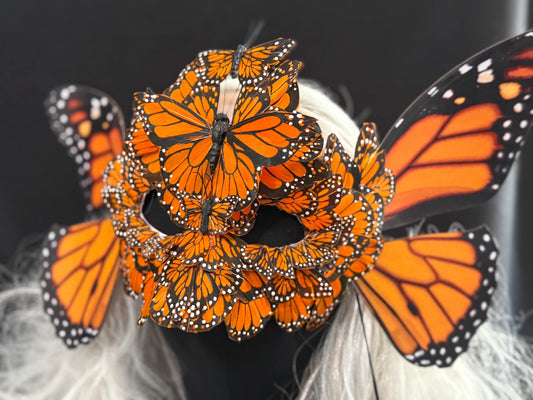 Fantasy Butterfly Mask in Orange,Feather,Masquerade,Fae,Flower Fairy,Forrest Friend,Garden Pixie,Ren Faire,Larp,Costume,Role Play