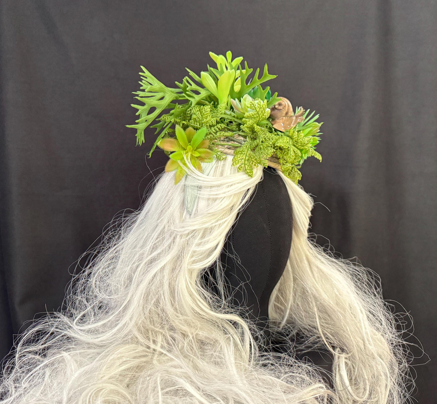 Secret Snail Trail Fascinator, Woodland Fairy Crown, Moss Green Headpiece, Cottagecore Hat, Fantasy Forest Crown, Whimsical Nature Headpiece