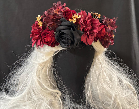 Bordeaux Noir Deux Floral Garland,Flower Tiara,Flower Crown,Elven Princess Headpiece,Fairy-core,Ren Faire,Special Occasion Photoshoot