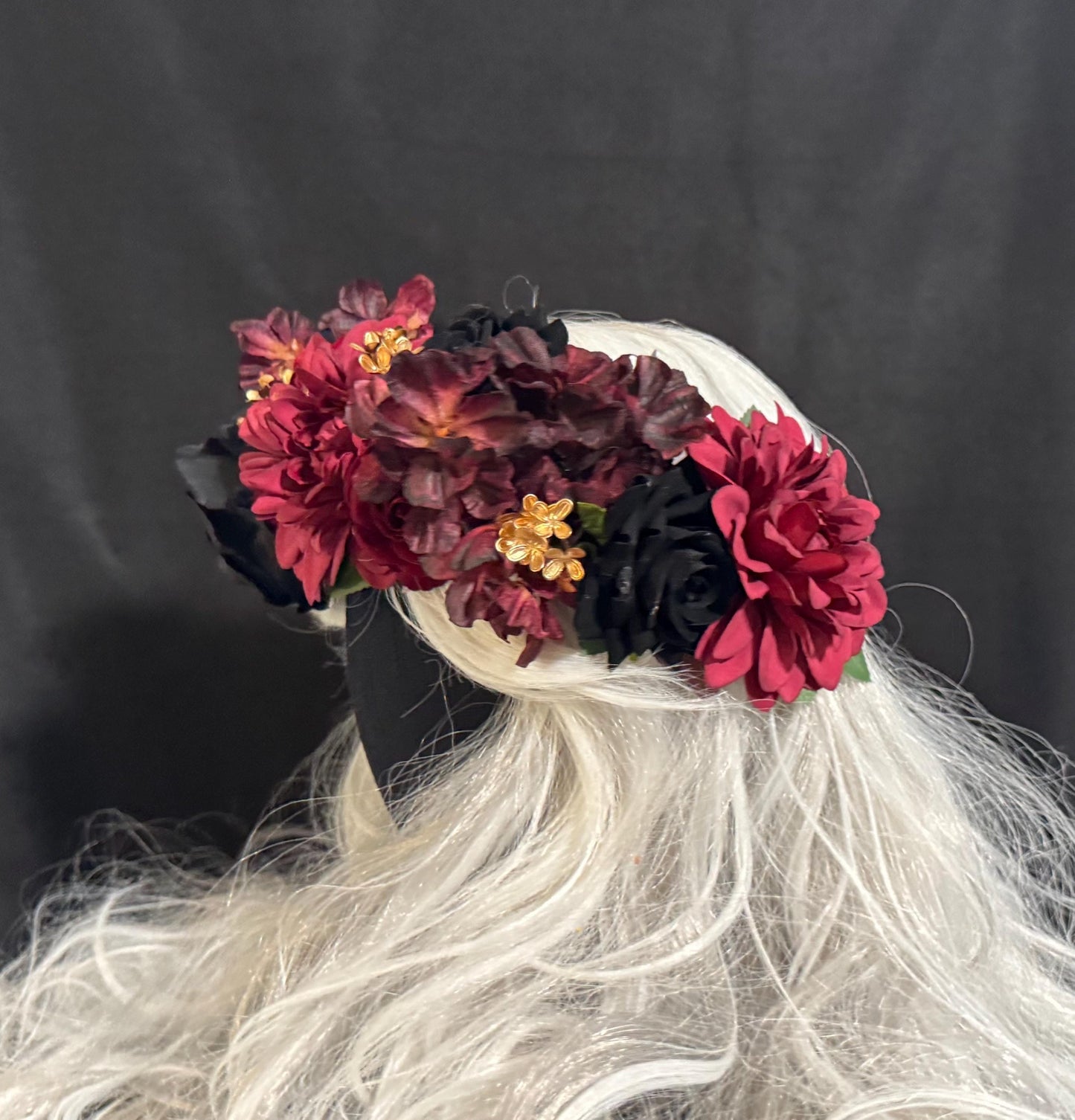 Bordeaux Noir Deux Floral Garland,Flower Tiara,Flower Crown,Elven Princess Headpiece,Fairy-core,Ren Faire,Special Occasion Photoshoot