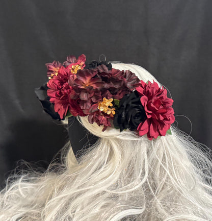 Bordeaux Noir Deux Floral Garland | Flower Tiara, Flower Crown, Elven Princess Headpiece, Fairy-core, Ren Faire, Special Occasion Photoshoot