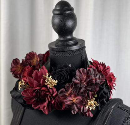 Bordeaux Noir Deux Floral Garland | Flower Tiara, Flower Crown, Elven Princess Headpiece, Fairy-core, Ren Faire, Special Occasion Photoshoot
