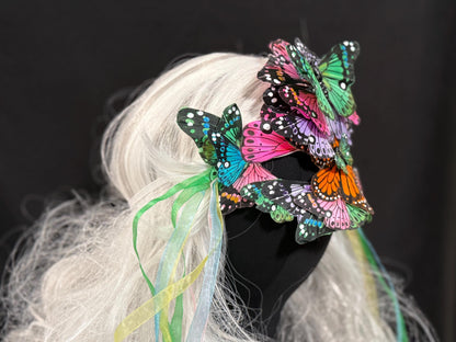 Fantasy Butterfly Mask Rainbow – Feather Butterfly Wing Mask – Fairy Masquerade Fae Costume – Renaissance Faire Festival Mask