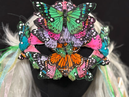 Fantasy Butterfly Mask Rainbow – Feather Butterfly Wing Mask – Fairy Masquerade Fae Costume – Renaissance Faire Festival Mask