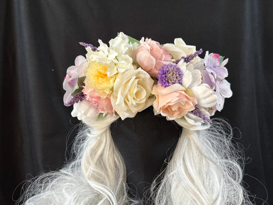 Pastel Unicorn Floral Garland,Flower Tiara,Flower Crown,Elven Princess Headpiece,Fairy-core,Renaissance Faire,Special Occasion Photoshoot