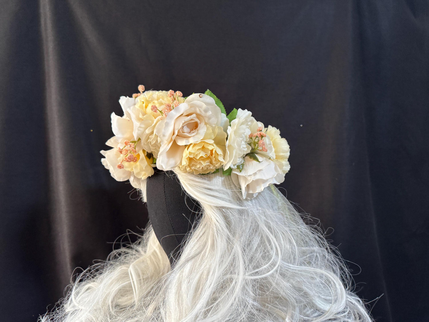 Creamsicle Floral Garland,Flower Tiara,Flower Crown,Elven Princess Headpiece,Fairy-core,Renaissance Faire,Special Occasion Photoshoot