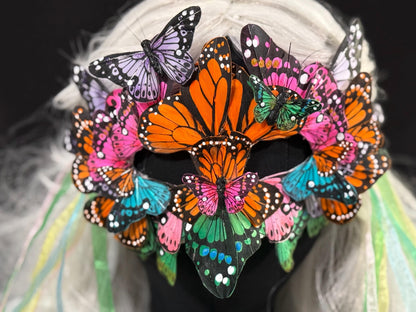 Fantasy Butterfly Mask Rainbow – Feather Butterfly Wing Mask – Fairy Masquerade Fae Costume – Renaissance Faire Festival Mask