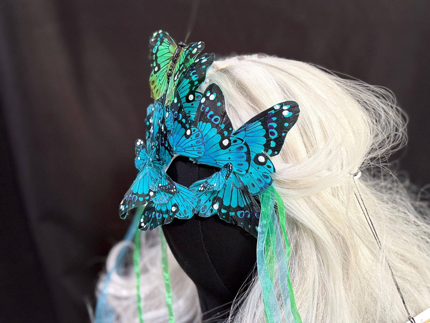 Fantasy Butterfly Mask - in Blue,Feather,Masquerade,Fae,Flower Fairy,Forrest Friend,Garden Pixie,Ren Faire,Larp, Costume,Role Play