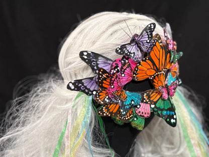 Fantasy Butterfly Mask Rainbow – Feather Butterfly Wing Mask – Fairy Masquerade Fae Costume – Renaissance Faire Festival Mask
