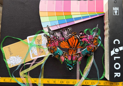 Fantasy Butterfly Mask Rainbow – Feather Butterfly Wing Mask – Fairy Masquerade Fae Costume – Renaissance Faire Festival Mask