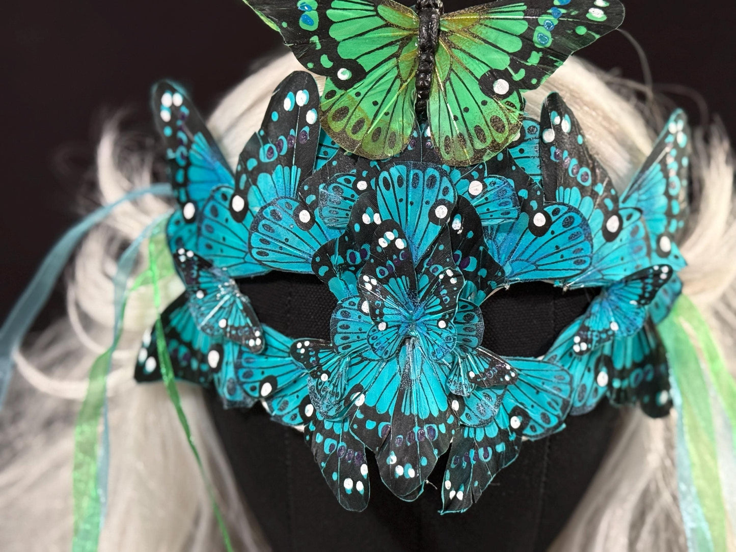 Fantasy Butterfly Mask - in Blue,Feather,Masquerade,Fae,Flower Fairy,Forrest Friend,Garden Pixie,Ren Faire,Larp, Costume,Role Play