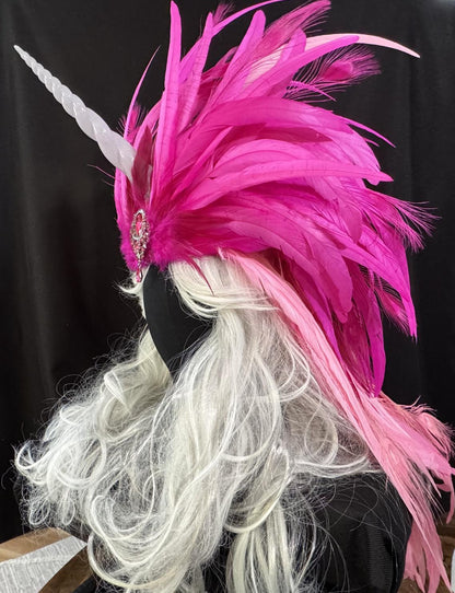 Pink Unicorn Fascinator | Feather Tiara, Feather Crown, Unicorn Princess Headpiece, Fairy-core, Ren Faire, Pride Day, Fantasy Photoshoot