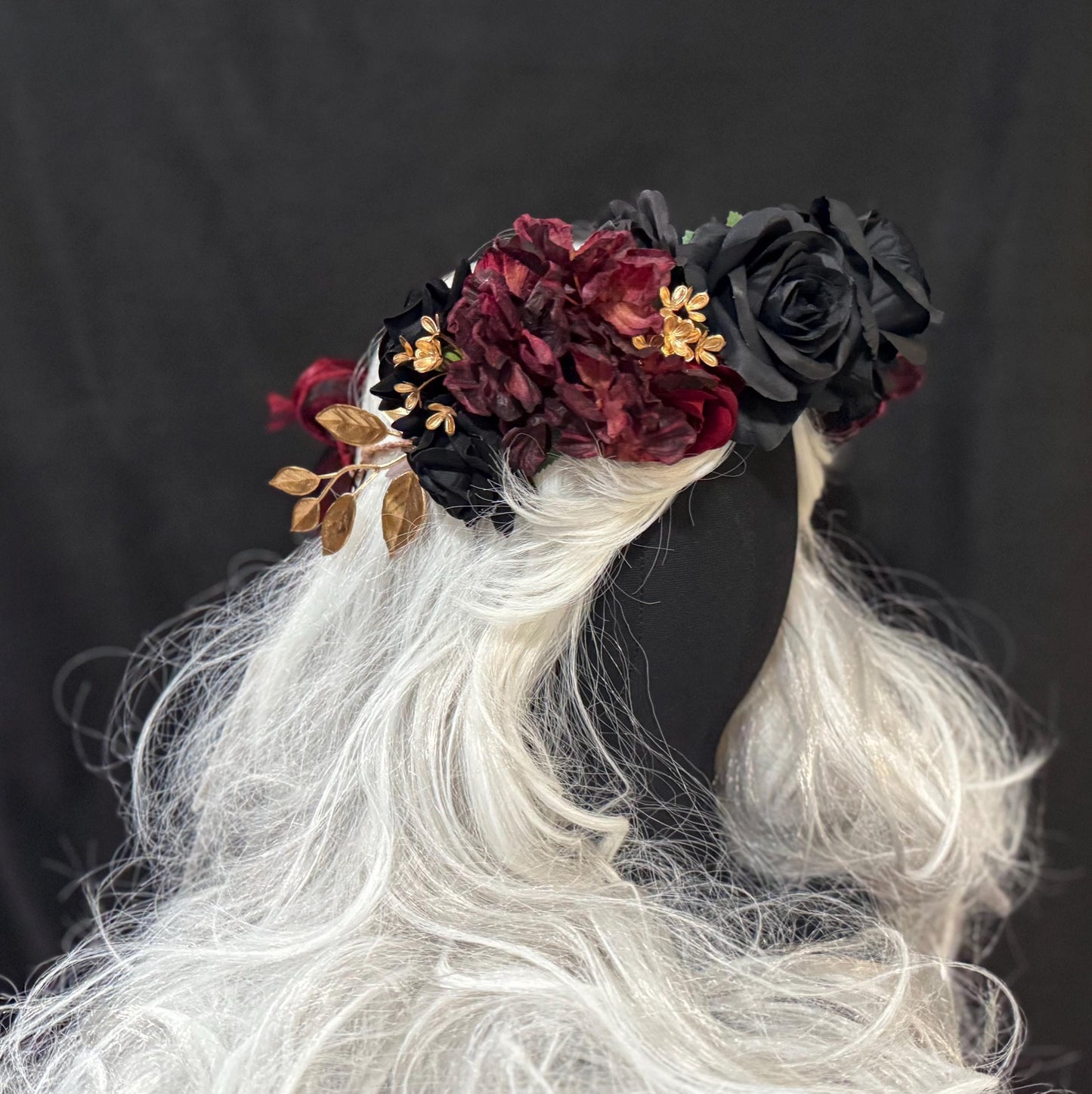 Bordeaux Noir Floral Garland | Flower Tiara, Flower Crown, Elven Princess Headpiece,Fairy-core,Renaissance Faire,Special Occasion Photoshoot