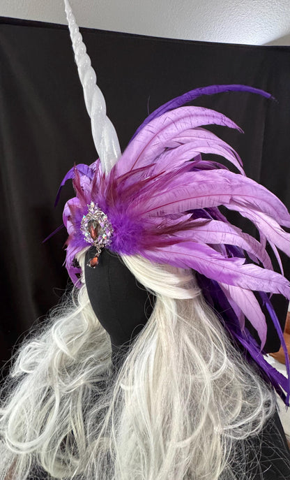 Purple Unicorn Fascinator | Feather Tiara, Feather Crown, Unicorn Princess Headpiece, Fairy-core, Ren Faire, Pride Day, Fantasy Photoshoot