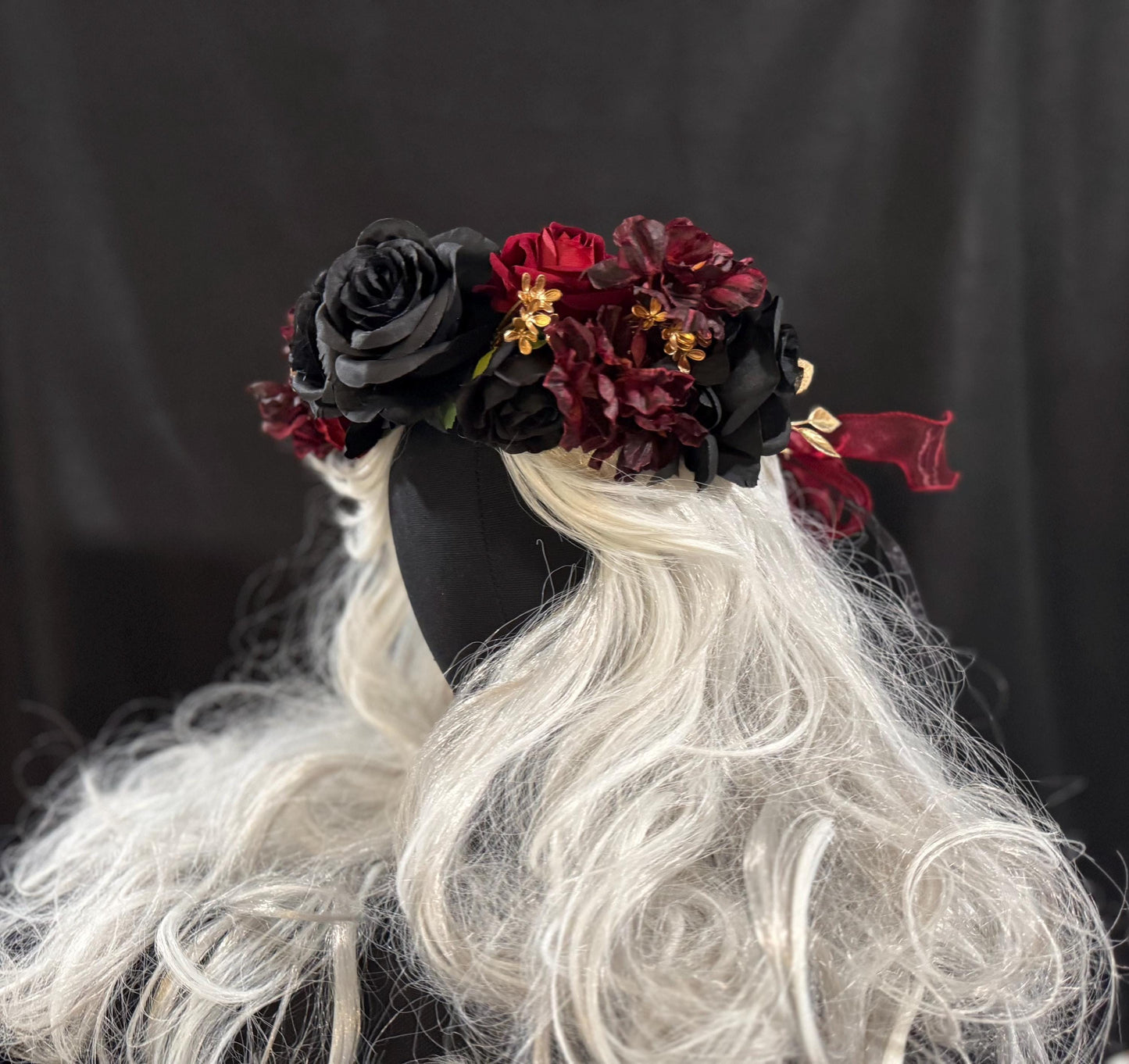 Bordeaux Noir Floral Garland | Flower Tiara, Flower Crown, Elven Princess Headpiece,Fairy-core,Renaissance Faire,Special Occasion Photoshoot