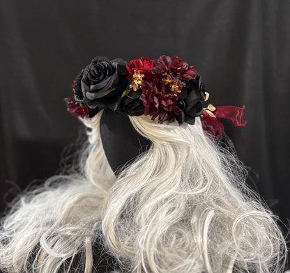Bordeaux Noir Floral Garland | Flower Tiara, Flower Crown, Elven Princess Headpiece,Fairy-core,Renaissance Faire,Special Occasion Photoshoot