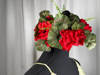 Geranium Gems Floral Halo Headdress, Red Flower Crown, Bold Floral Crown, Fairy Crown, Cherub Halo, Ren Faire Headpiece, Photoshoot Prop