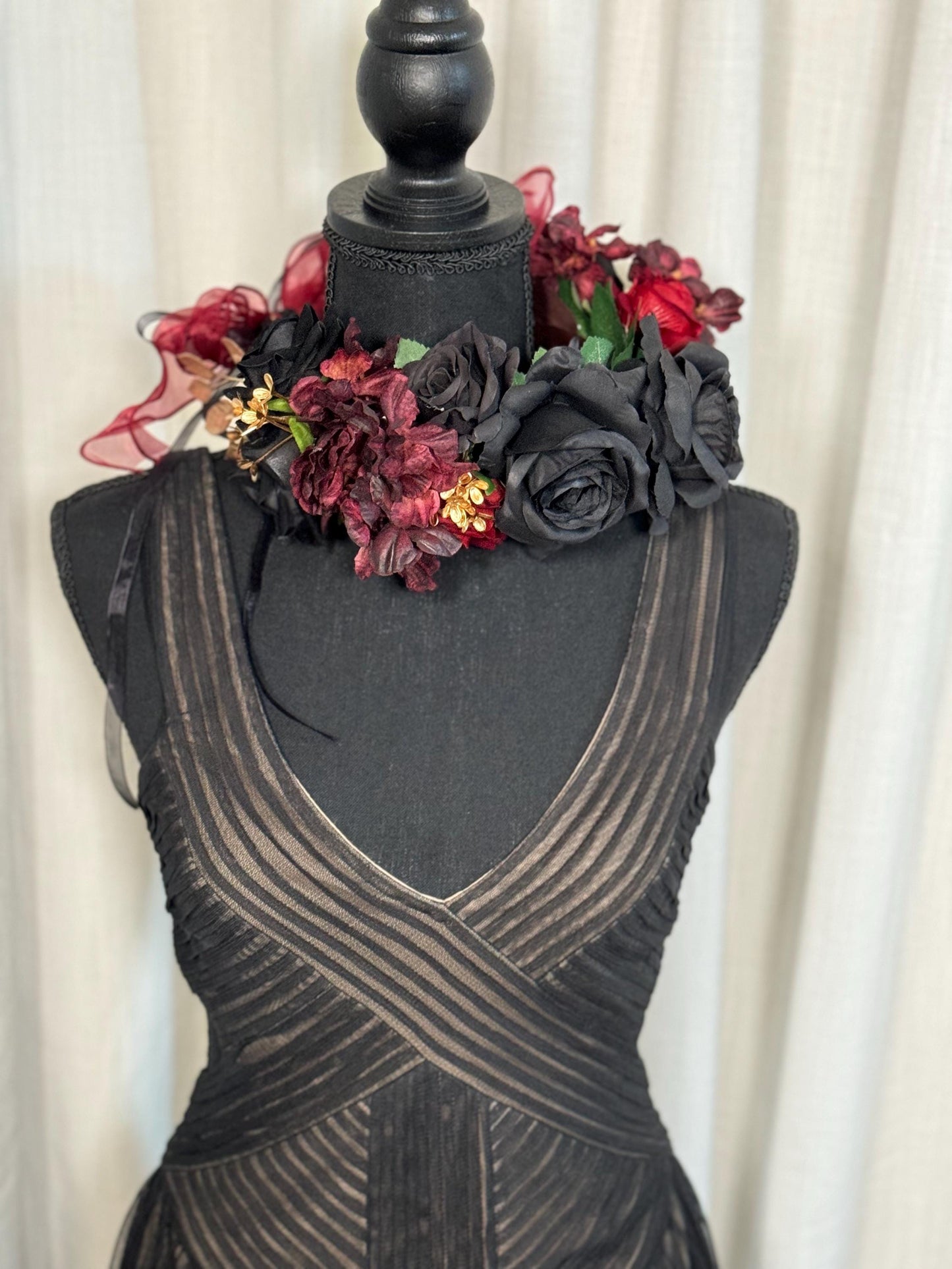 Bordeaux Noir Floral Garland | Flower Tiara, Flower Crown, Elven Princess Headpiece,Fairy-core,Renaissance Faire,Special Occasion Photoshoot
