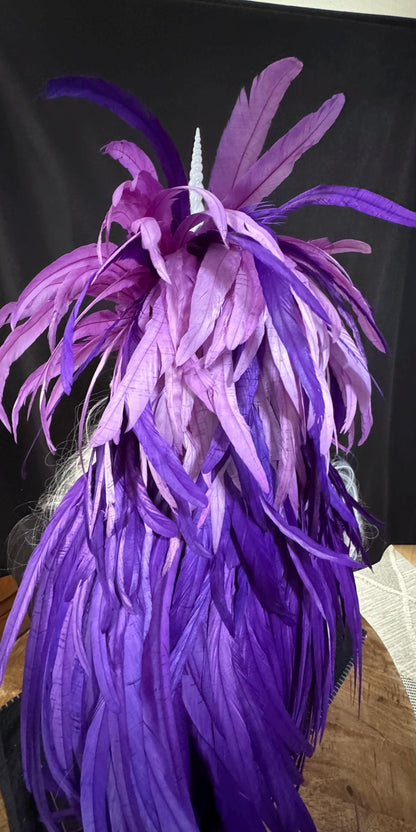 Purple Unicorn Fascinator | Feather Tiara, Feather Crown, Unicorn Princess Headpiece, Fairy-core, Ren Faire, Pride Day, Fantasy Photoshoot