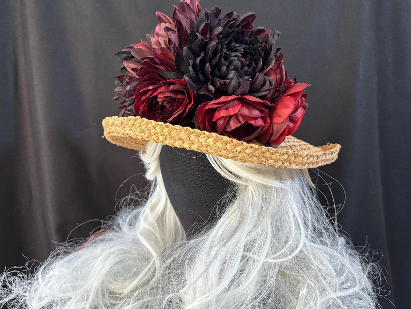 Black Crimson Floral Garland,Flower Tiara, Flower Crown,Elven Princess Headpiece,Fairy-core,Ren Faire,Special Occasion Photoshoot