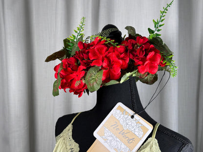 Geranium Gems Floral Halo Headdress, Red Flower Crown, Bold Floral Crown, Fairy Crown, Cherub Halo, Ren Faire Headpiece, Photoshoot Prop