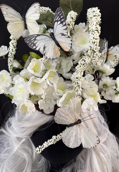 Butterfly White Floral Halo Headdress, White Flower Crown, Bridal Halo Crown, Fairy Crown, Cherub Halo, Elven Headpiece, Photoshoot Prop