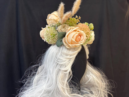 Rosey Floral Halo Headdress, Blush Flower Crown, Bridal Crown, Fairy Crown, Cherub Halo, Romantic Headpiece, Photoshoot Prop