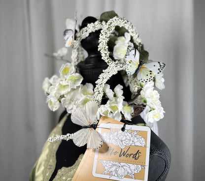 Butterfly White Floral Halo Headdress, White Flower Crown, Bridal Halo Crown, Fairy Crown, Cherub Halo, Elven Headpiece, Photoshoot Prop